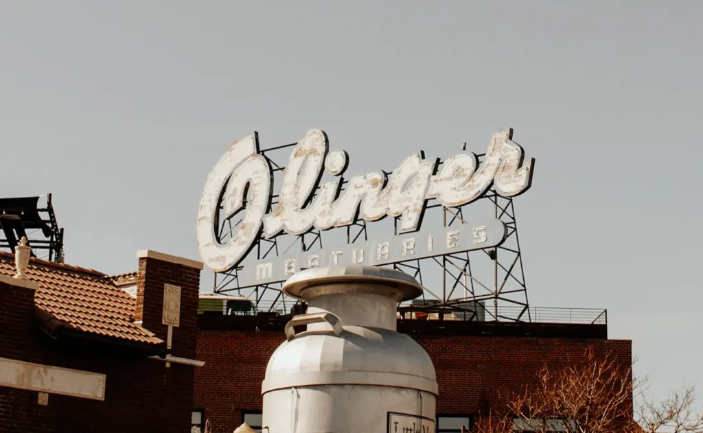 Olingers Mortuary Sign in Denver, Colorado